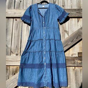 Love Shack Fancy Gap collection Denim Blue Button-Down Maxi Dress